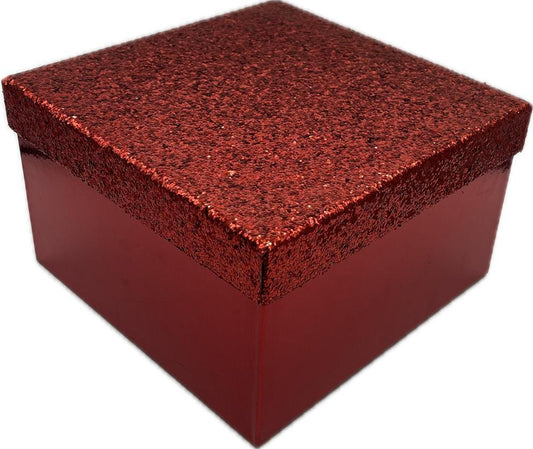 Red Glitter Square Gift Box with Lid
