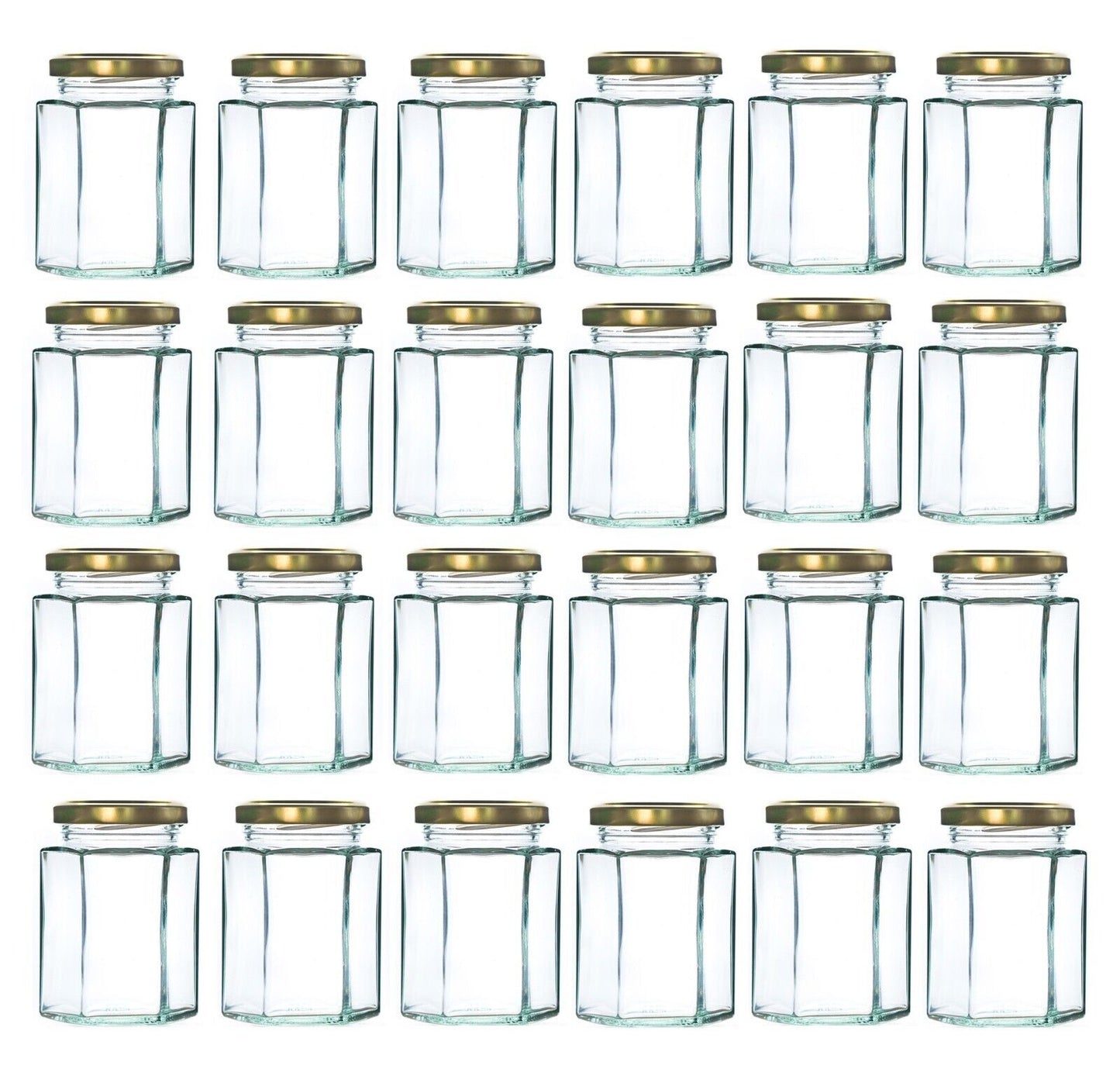 24 x 280ml Hexagonal Glass Jars 340g Empty Storage Jars with Gold Lid