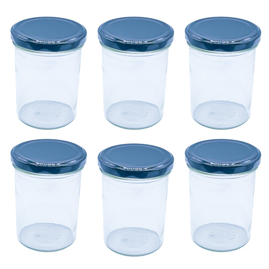 435ml Glass Food Jars with Black Lids Perfect for Preserving Honey, Jam, Chutney, Nuts, Pickles- 6 Pack