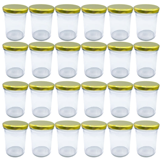 435ml Glass Food Jars with Gold Lids Perfect for Preserving Honey, Jam, Chutney, Nuts, Pickles- 24 Pack