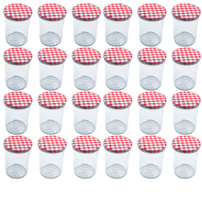 435ml Glass Food Jars with Red Gingham Lids Perfect for Preserving Honey, Jam, Chutney, Nuts, Pickles- 24 Pack