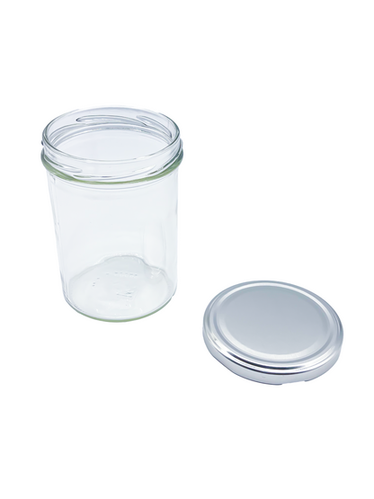 435ml Glass Food Jars with Silver Lids Perfect for Preserving Honey, Jam, Chutney, Nuts, Pickles- 6 Pack