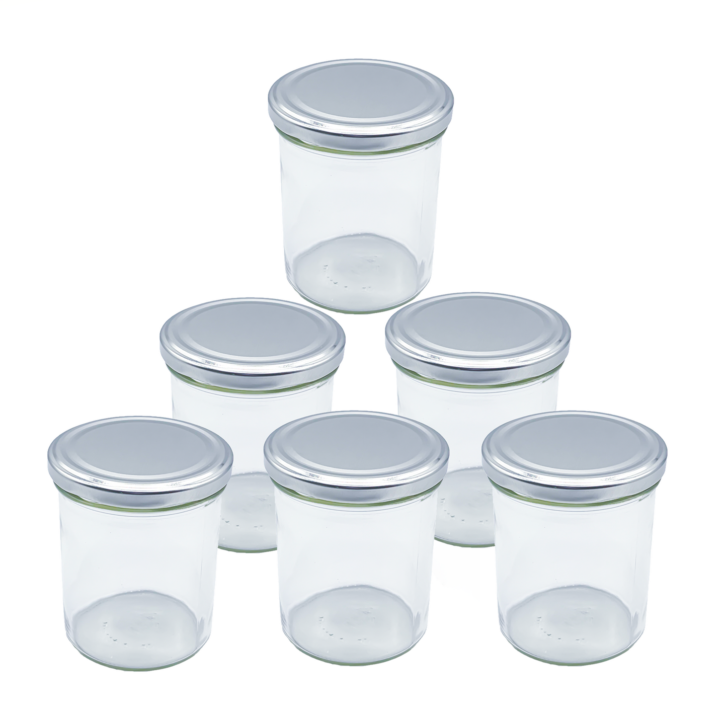 435ml Glass Food Jars with Silver Lids Perfect for Preserving Honey, Jam, Chutney, Nuts, Pickles- 6 Pack