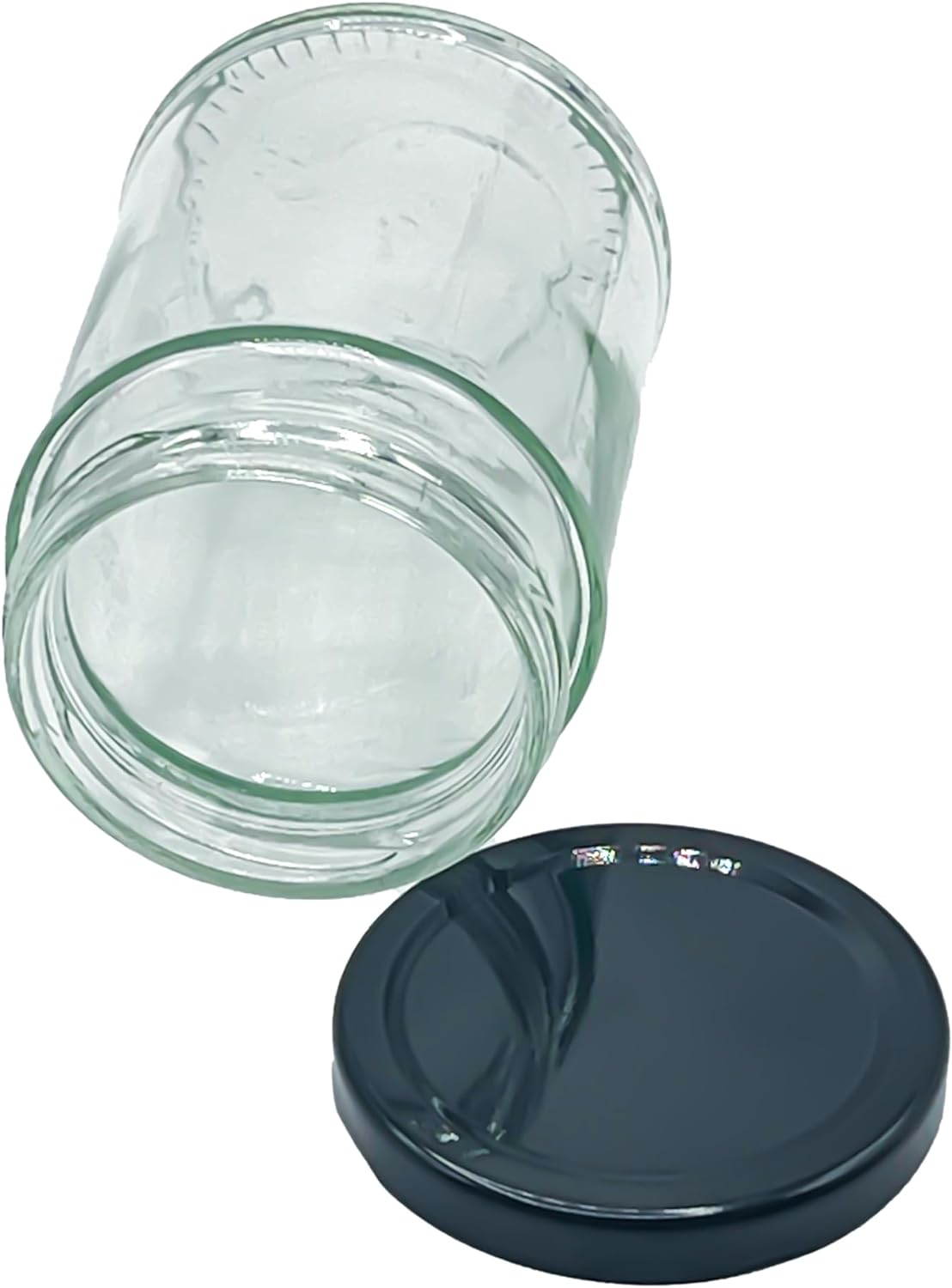 Airtight 190ml Round Small Glass Jars with Black Lids - 24 Pack