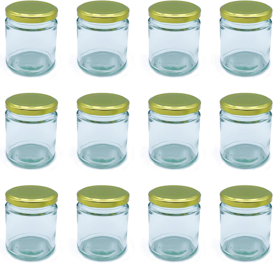 Airtight 190ml Round Small Glass Jars with Gold Lids - 12 Pack