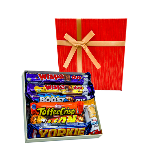 Red Chocolate Gift Hamper with a Mix of Kinder Bar, Cadbury and Nestle Chocolate Bars - 7 Chocolates