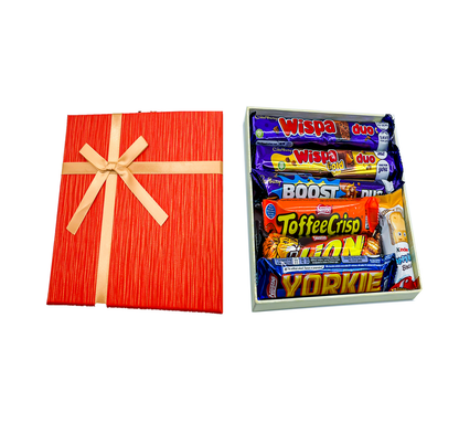 Red Chocolate Gift Hamper with a Mix of Kinder Bar, Cadbury and Nestle Chocolate Bars - 7 Chocolates