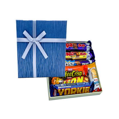 Blue Chocolate Gift Hamper with a Mix of Kinder Bar, Cadbury and Nestle Chocolate Bars - 7 Chocolates