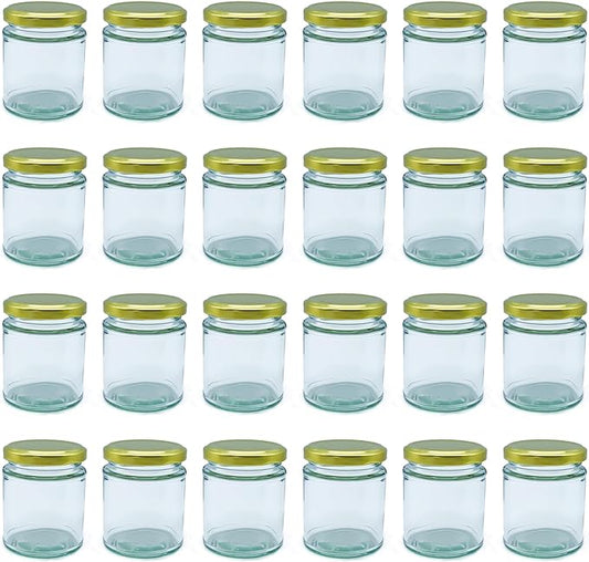 Airtight 190ml Round Small Glass Jars with Gold Lids - 24 Pack