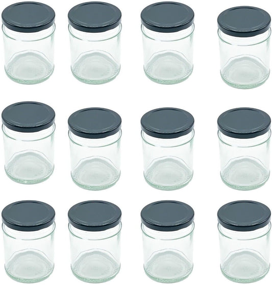 500ml Glass Jars Preserving Food Jars with Twist off Locking Black Lids - 12 Pack