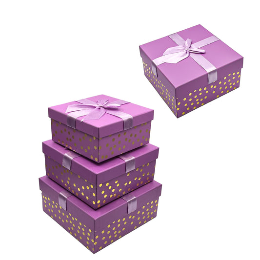 Set of 3 Square Purple Gift Boxes with Lids