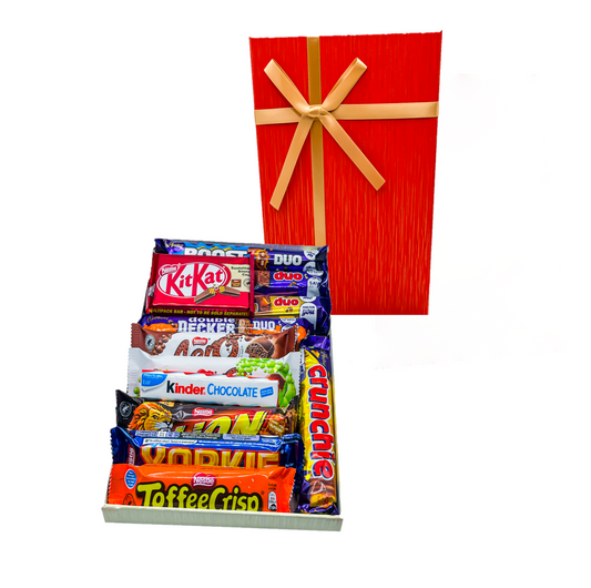 Red Chocolate Gift Hamper with a Mix of Kinder Bar, Cadbury and Nestle Chocolate Bars - 12 Chocolates