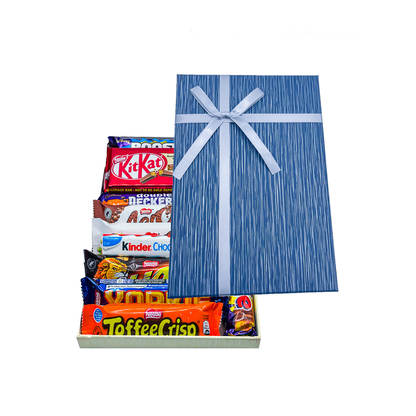 Blue Chocolate Gift Hamper with a Mix of Kinder Bar, Cadbury and Nestle Chocolate Bars - 12 Chocolates