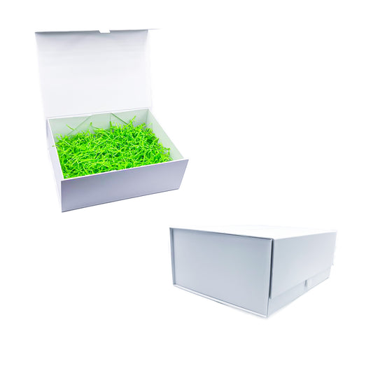Luxury White Magnetic Box 280 x 220x110 mm Deep snapshut box Ribbon Tab Comes with Shredded Paper.