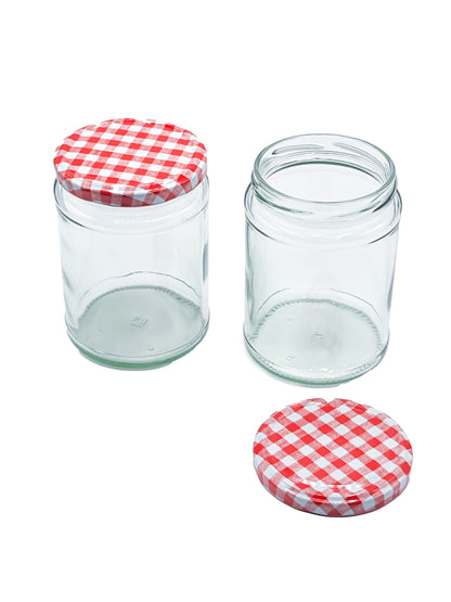 500ml Glass Jars Preserving Food Jars with Twist off Locking Red Gingham Lids - 24 Pack