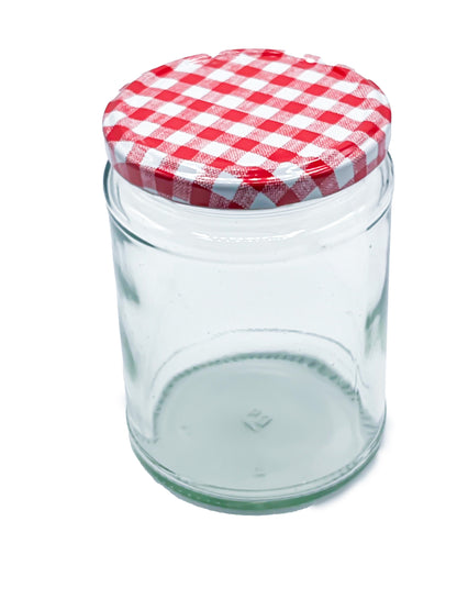 500ml Glass Jars Preserving Food Jars with Twist off Locking Red Gingham Lids - 12 Pack