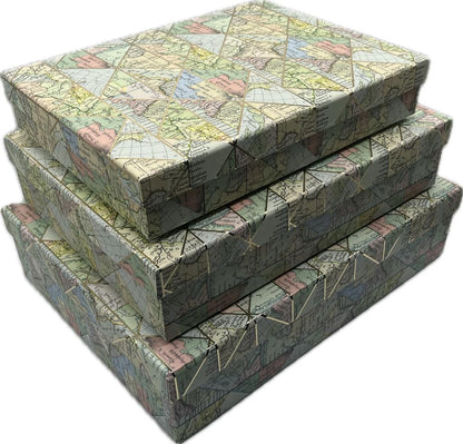 Set of 3 Map Design Gift Boxes with Lids