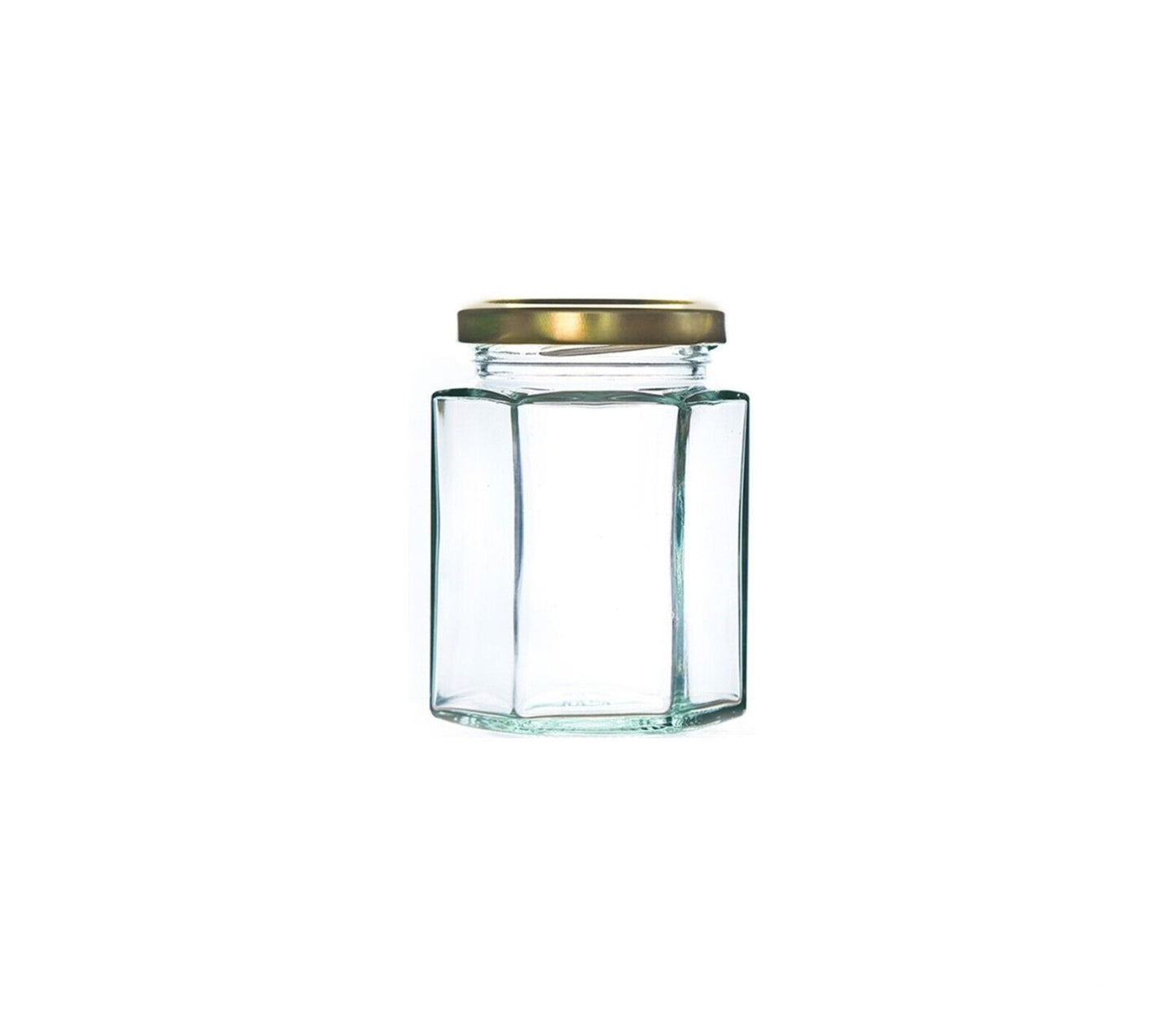 Hexagonal Glass Jam Jars 280ml (340g) Honey Jars with Gold Lid - 6 Pack
